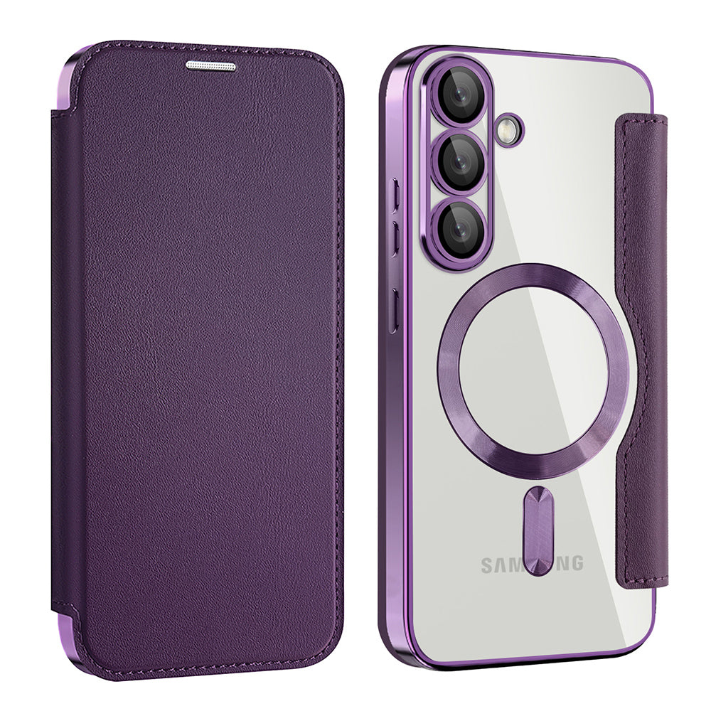 Custodia MagSafe per Samsung Galaxy S25+ S936, Techsuit, SmartMag Book, Viola