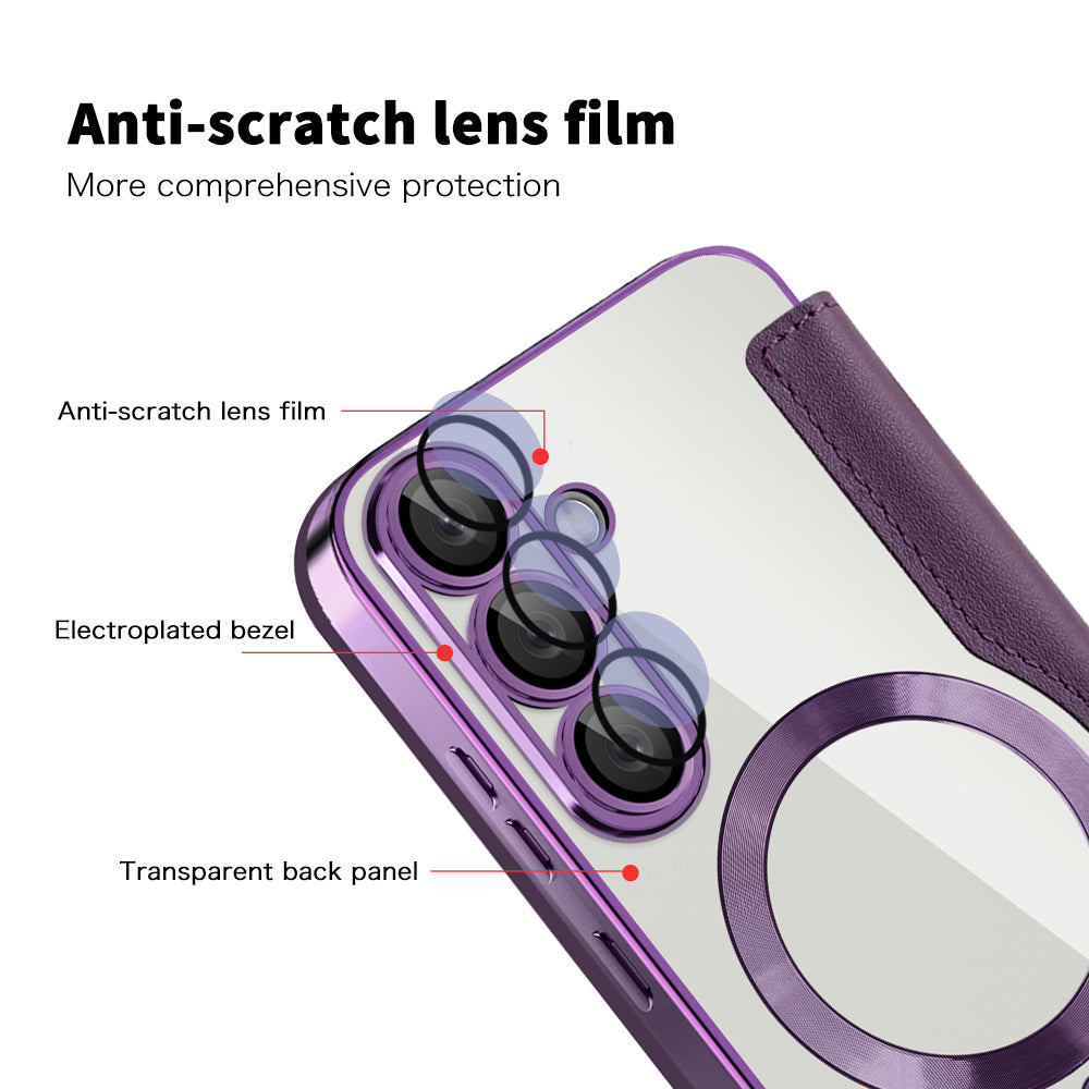 Custodia MagSafe per Samsung Galaxy S25+ S936, Techsuit, SmartMag Book, Viola