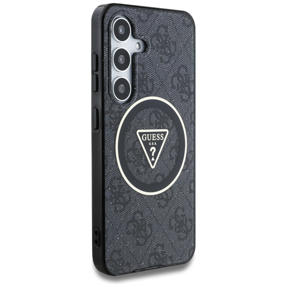 Custodia MagSafe per Samsung Galaxy S25 S931, Guess, IML Glitter 4G Circle Triangle, Nera
