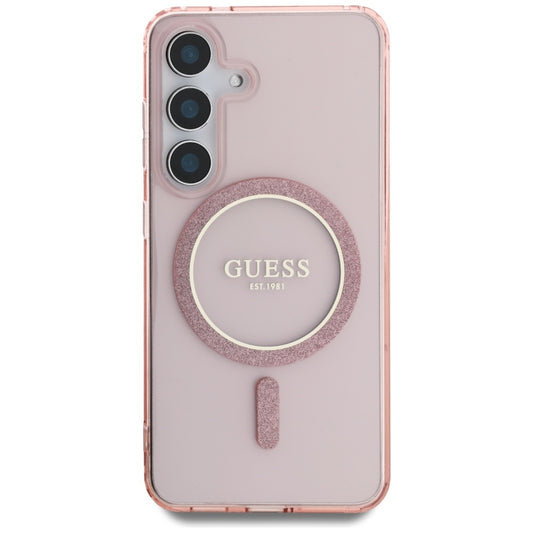 Custodia MagSafe per Samsung Galaxy S25 S931, Guess, IML Glitter Circle, Rosa