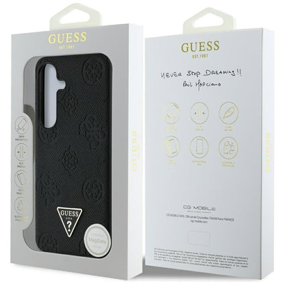 Custodia MagSafe per Samsung Galaxy S25 S931, Guess, Peony Grained Hot Stamp Triangle, Nera