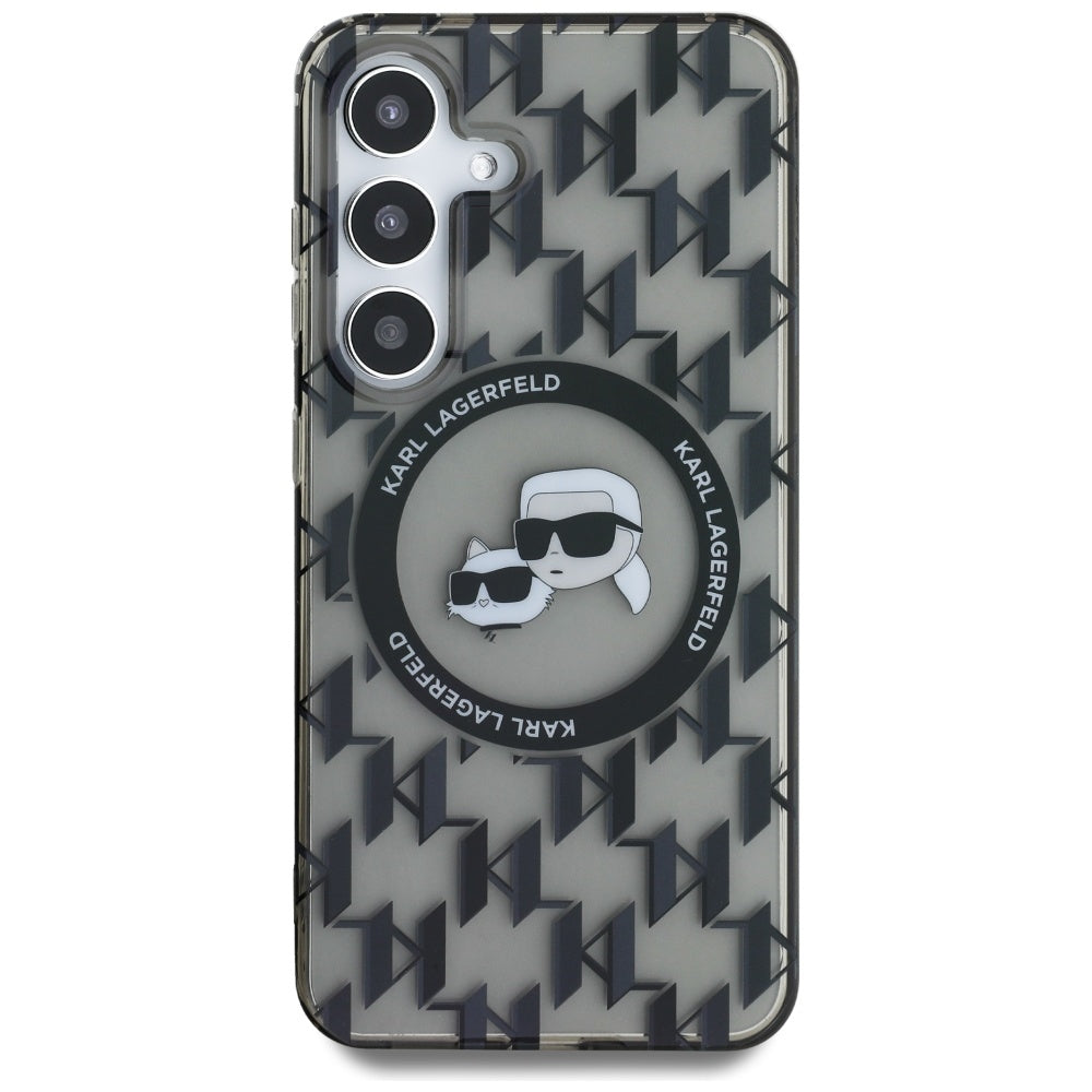 Custodia MagSafe per Samsung Galaxy S25 S931, Karl Lagerfeld, IML Monogram Karl & Choupette's Heads, Nera