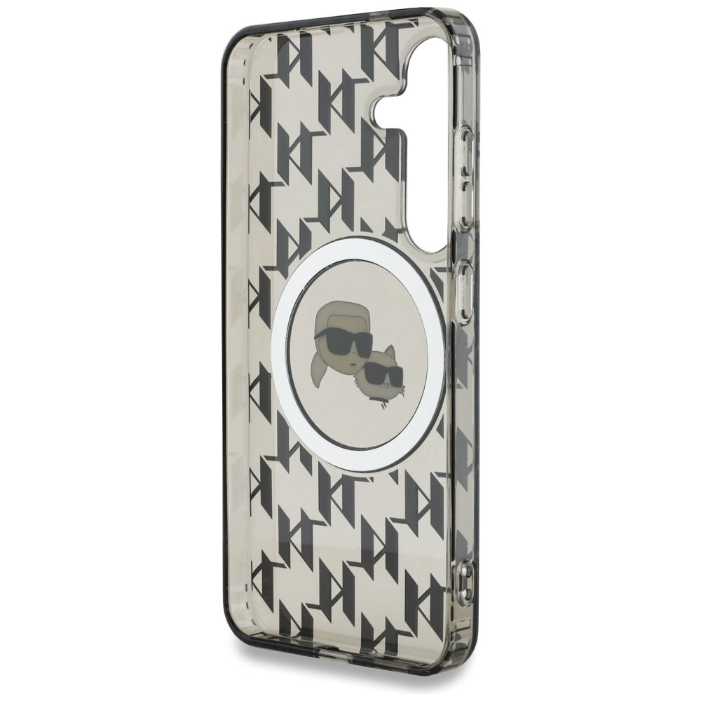 Custodia MagSafe per Samsung Galaxy S25 S931, Karl Lagerfeld, IML Monogram Karl & Choupette's Heads, Nera