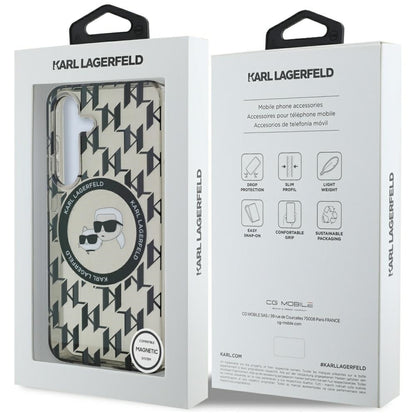 Custodia MagSafe per Samsung Galaxy S25 S931, Karl Lagerfeld, IML Monogram Karl & Choupette's Heads, Nera