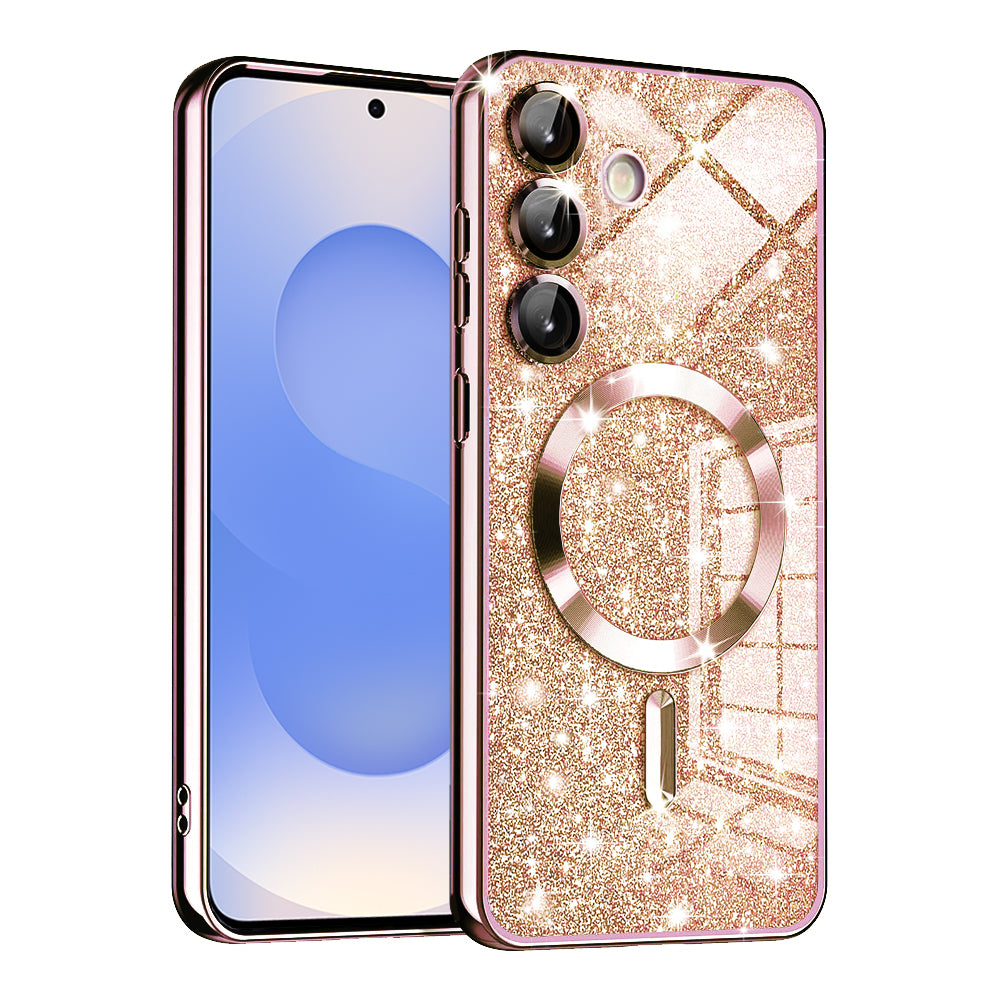 Custodia MagSafe per Samsung Galaxy S25 S931, Techsuit, Luxury Glitter, Rosa Oro