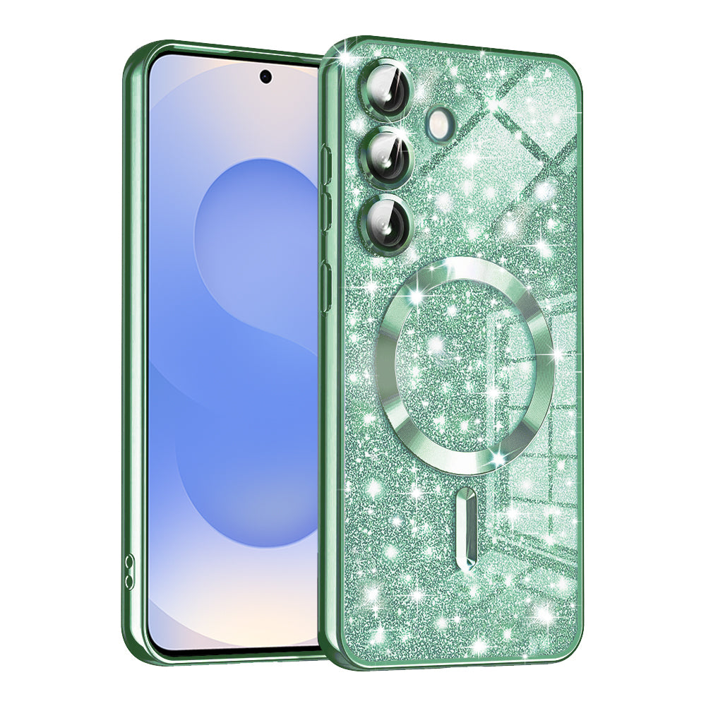 Custodia MagSafe per Samsung Galaxy S25 S931, Techsuit, Luxury Glitter, Verde Chiaro