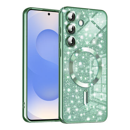 Custodia MagSafe per Samsung Galaxy S25 S931, Techsuit, Luxury Glitter, Verde Chiaro