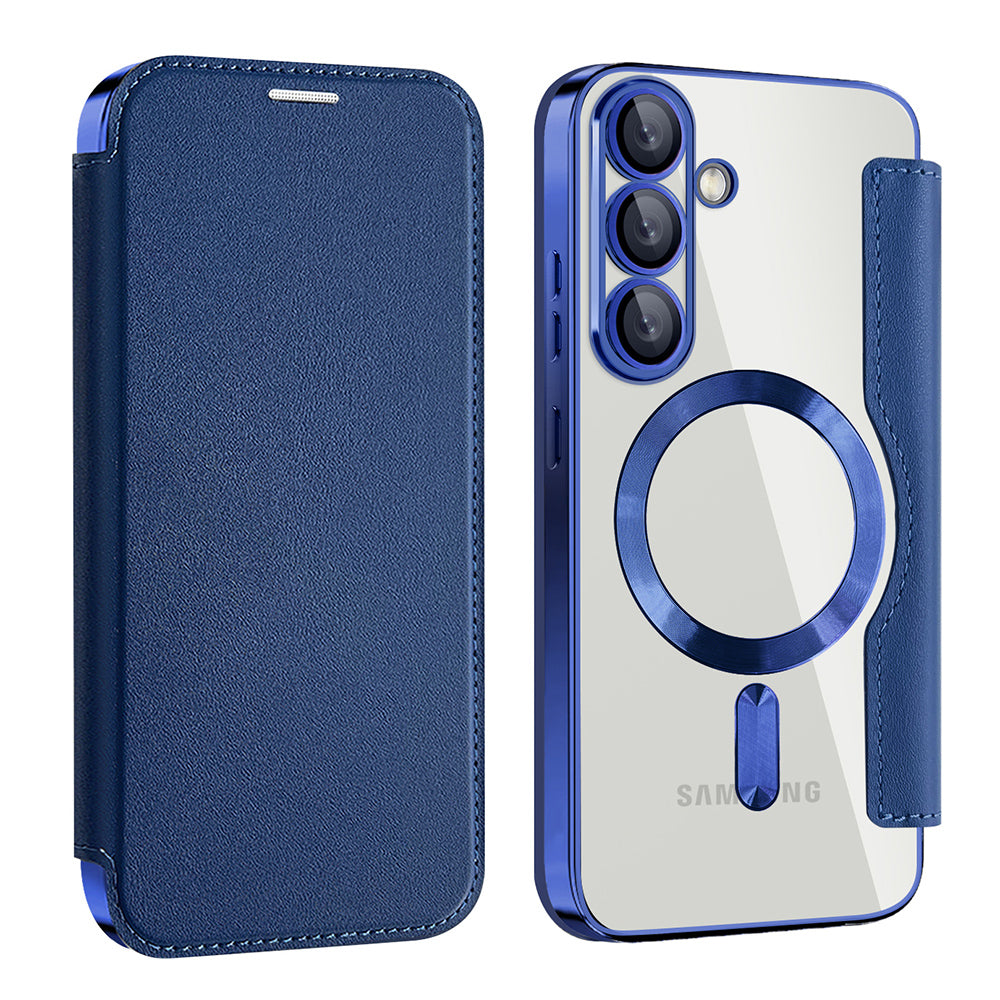 Custodia MagSafe per Samsung Galaxy S25 S931, Techsuit, SmartMag Book, Blu