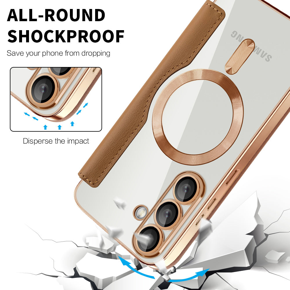 Custodia MagSafe per Samsung Galaxy S25 S931, Techsuit, SmartMag Book, Marrone