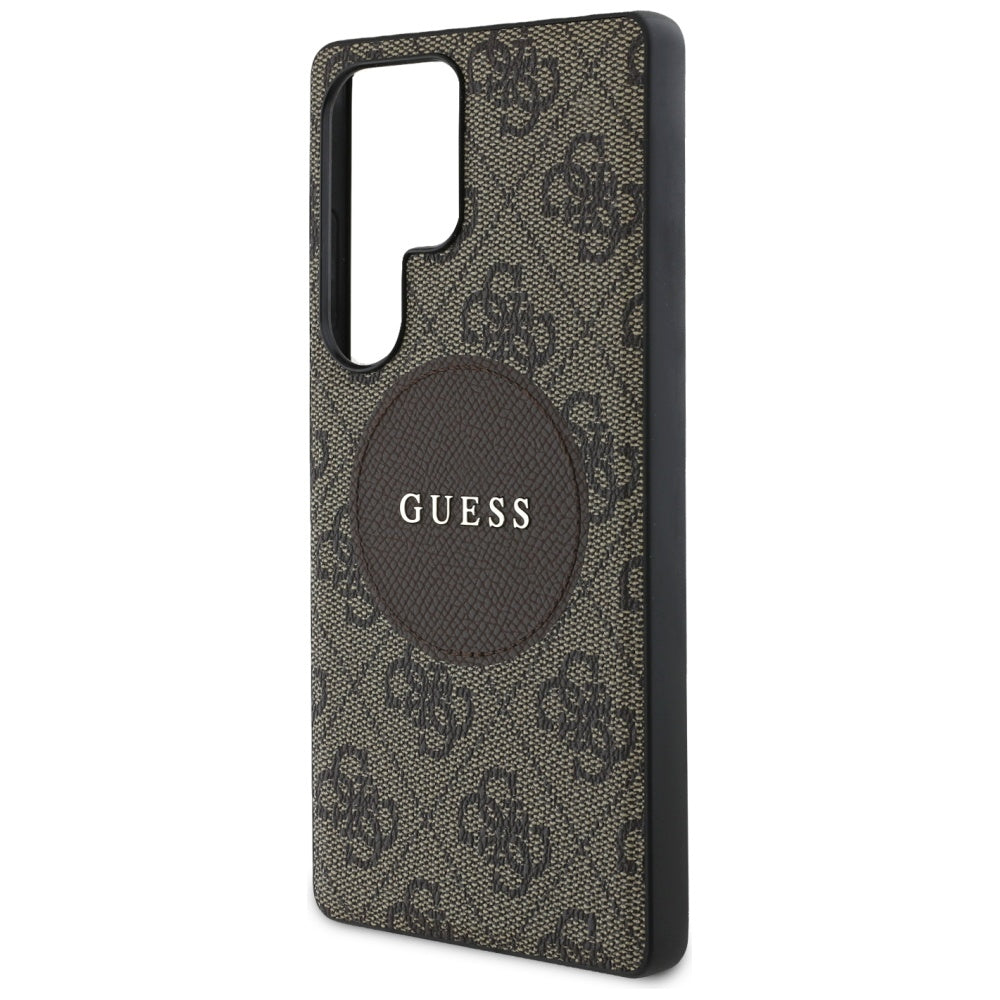 Custodia MagSafe per Samsung Galaxy S25 Ultra S938, Guess, 4G Circle Classic Logo, Marrone