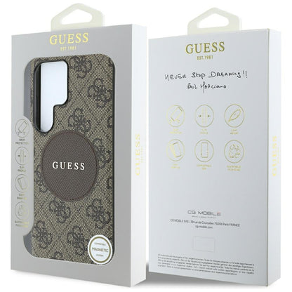 Custodia MagSafe per Samsung Galaxy S25 Ultra S938, Guess, 4G Circle Classic Logo, Marrone