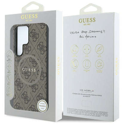 Custodia MagSafe per Samsung Galaxy S25 Ultra S938, Guess, 4G Ring Classic Logo, Marrone