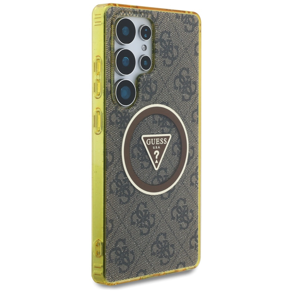 Custodia MagSafe per Samsung Galaxy S25 Ultra S938, Guess, IML Glitter 4G Circle Triangle, Marrone