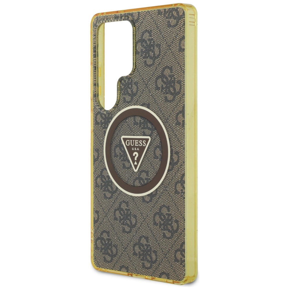 Custodia MagSafe per Samsung Galaxy S25 Ultra S938, Guess, IML Glitter 4G Circle Triangle, Marrone