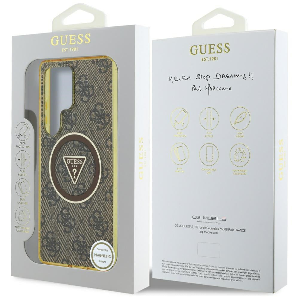 Custodia MagSafe per Samsung Galaxy S25 Ultra S938, Guess, IML Glitter 4G Circle Triangle, Marrone