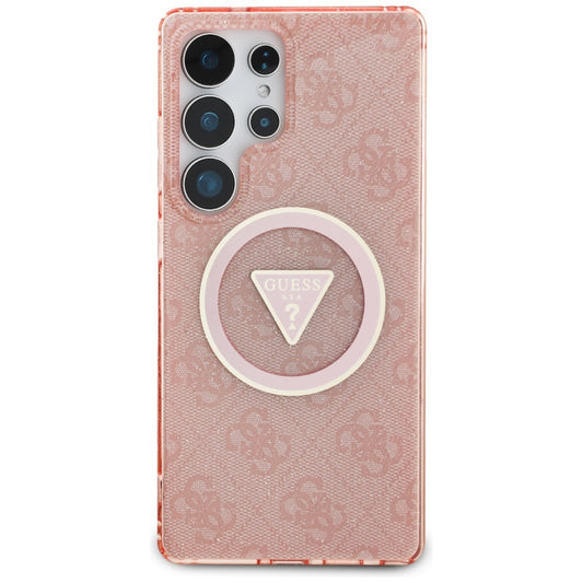Custodia MagSafe per Samsung Galaxy S25 Ultra S938, Guess, IML Glitter 4G Circle Triangle, Rosa