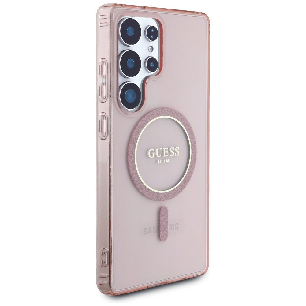 Custodia MagSafe per Samsung Galaxy S25 Ultra S938, Guess, IML Glitter Circle, Rosa