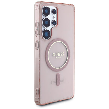 Custodia MagSafe per Samsung Galaxy S25 Ultra S938, Guess, IML Glitter Circle, Rosa