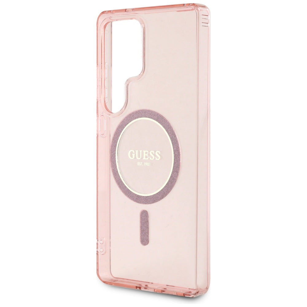 Custodia MagSafe per Samsung Galaxy S25 Ultra S938, Guess, IML Glitter Circle, Rosa