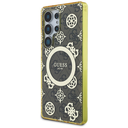 Custodia MagSafe per Samsung Galaxy S25 Ultra S938, Guess, IML Peony su sfondo 4G, Marrone