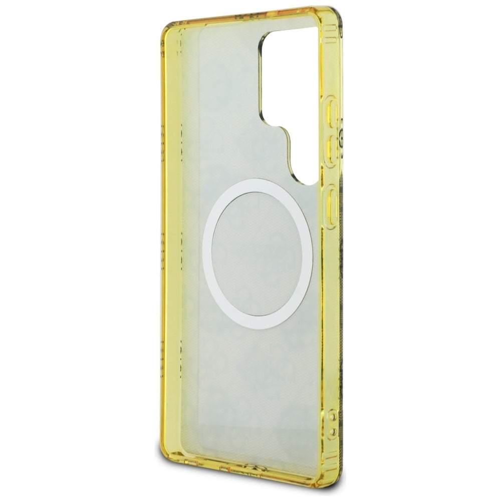 Custodia MagSafe per Samsung Galaxy S25 Ultra S938, Guess, IML Peony su sfondo 4G, Marrone