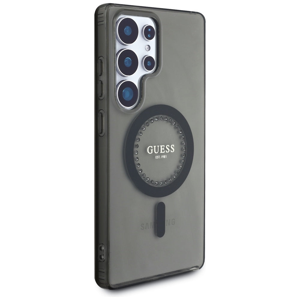 Custodia MagSafe per Samsung Galaxy S25 Ultra S938, Guess, IML Rhinestone, Nera