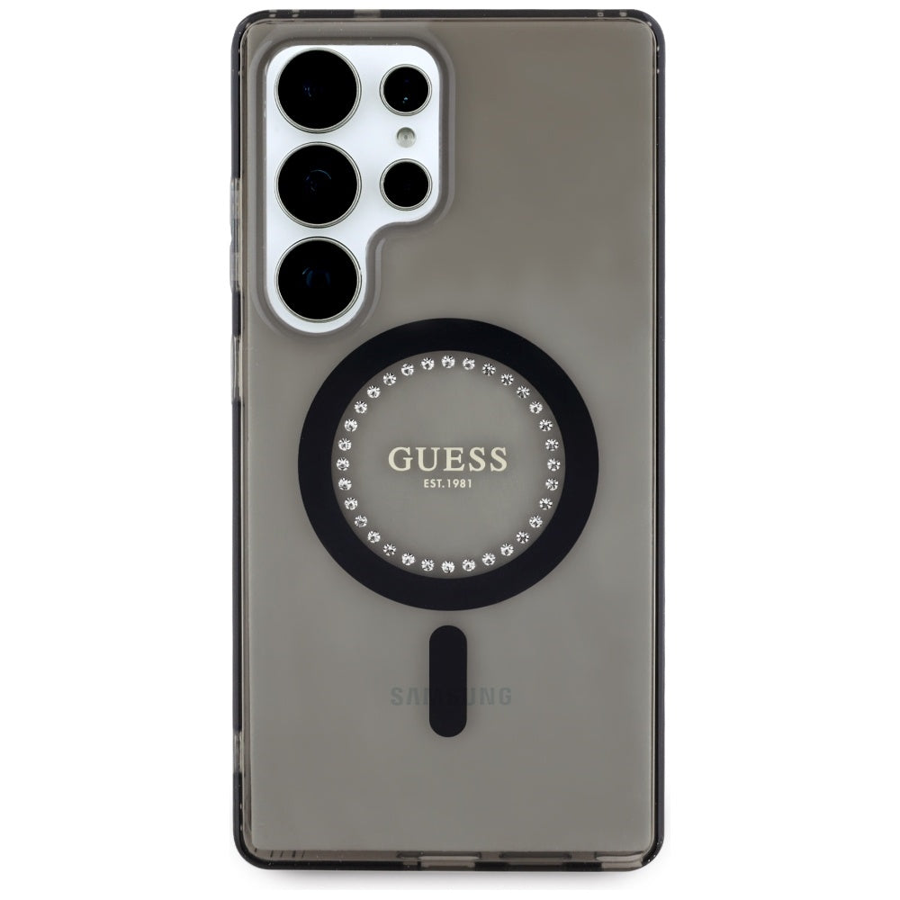 Custodia MagSafe per Samsung Galaxy S25 Ultra S938, Guess, IML Rhinestone, Nera