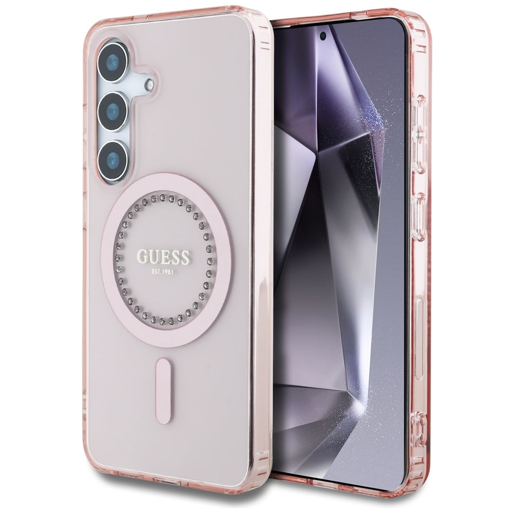 Custodia MagSafe per Samsung Galaxy S25 S931, Guess, IML Rhinestone, Rosa