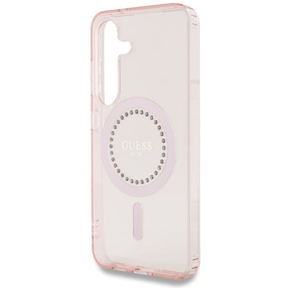 Custodia MagSafe per Samsung Galaxy S25 S931, Guess, IML Rhinestone, Rosa