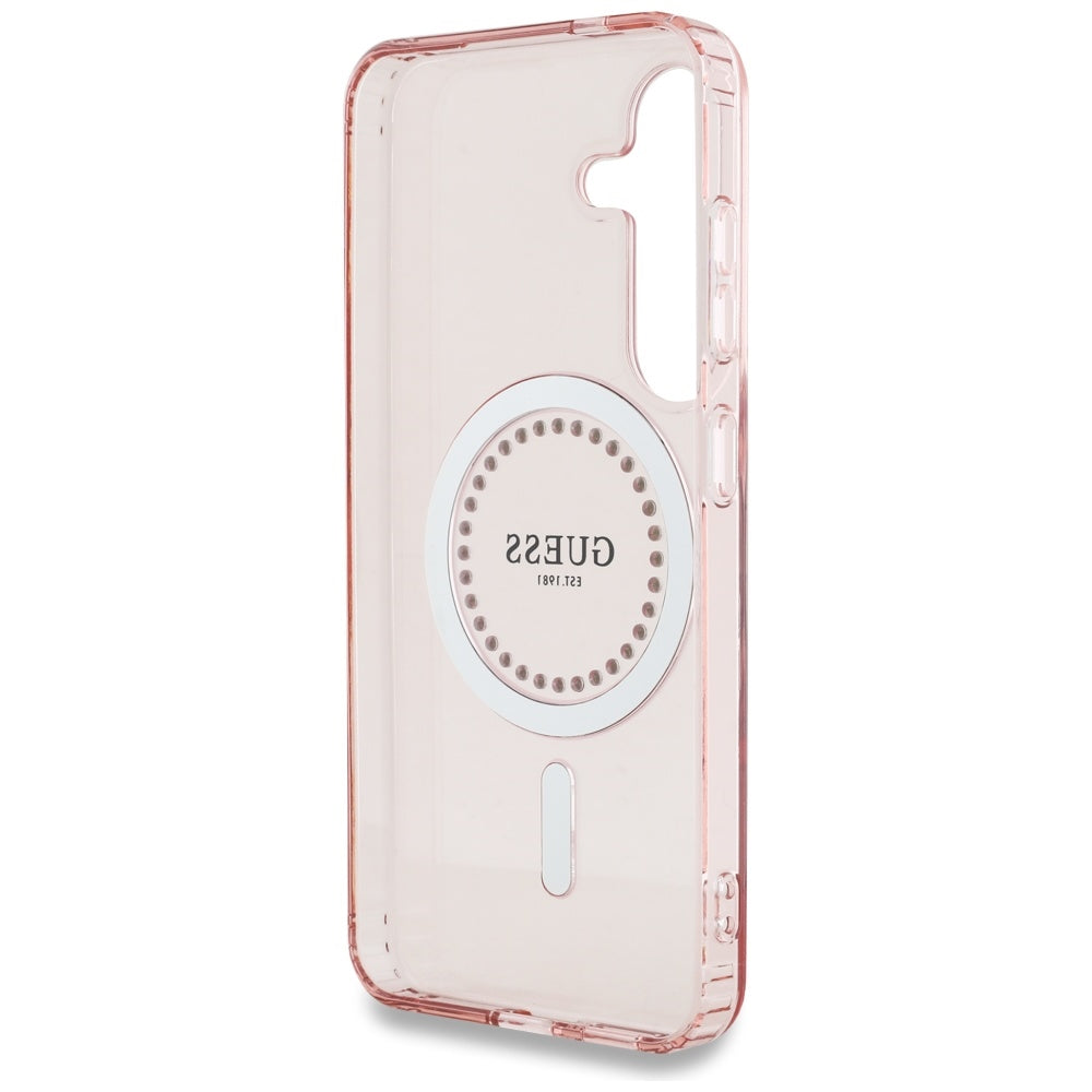 Custodia MagSafe per Samsung Galaxy S25 S931, Guess, IML Rhinestone, Rosa