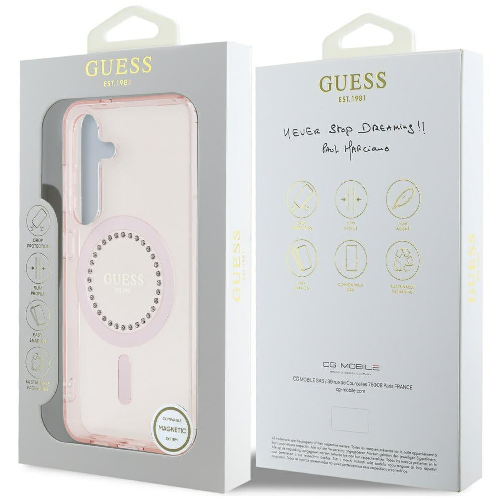 Custodia MagSafe per Samsung Galaxy S25 S931, Guess, IML Rhinestone, Rosa