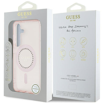 Custodia MagSafe per Samsung Galaxy S25 S931, Guess, IML Rhinestone, Rosa