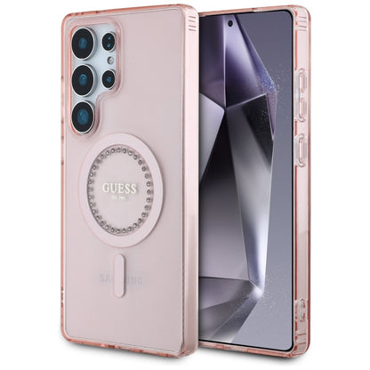 Custodia MagSafe per Samsung Galaxy S25 Ultra S938, Guess, IML Rhinestone, Rosa