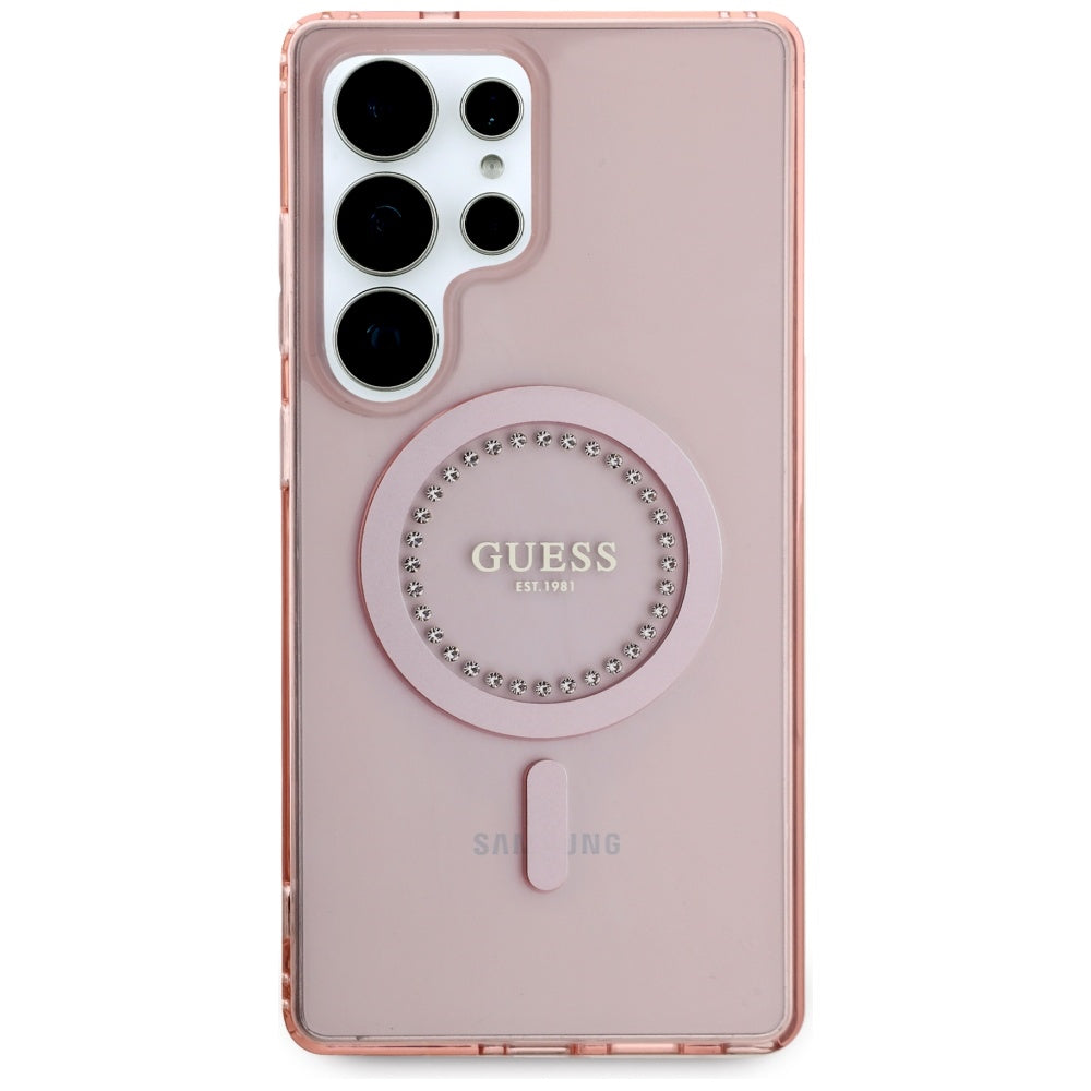 Custodia MagSafe per Samsung Galaxy S25 Ultra S938, Guess, IML Rhinestone, Rosa