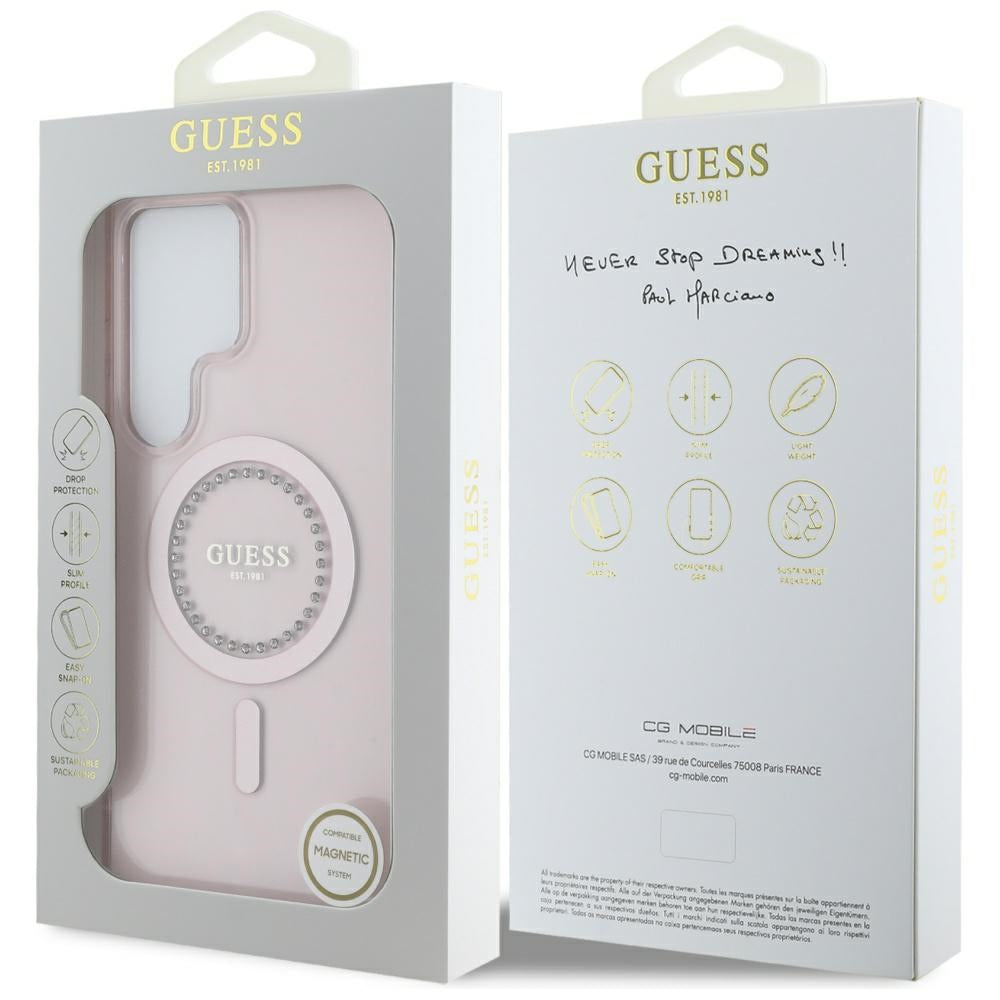 Custodia MagSafe per Samsung Galaxy S25 Ultra S938, Guess, IML Rhinestone, Rosa