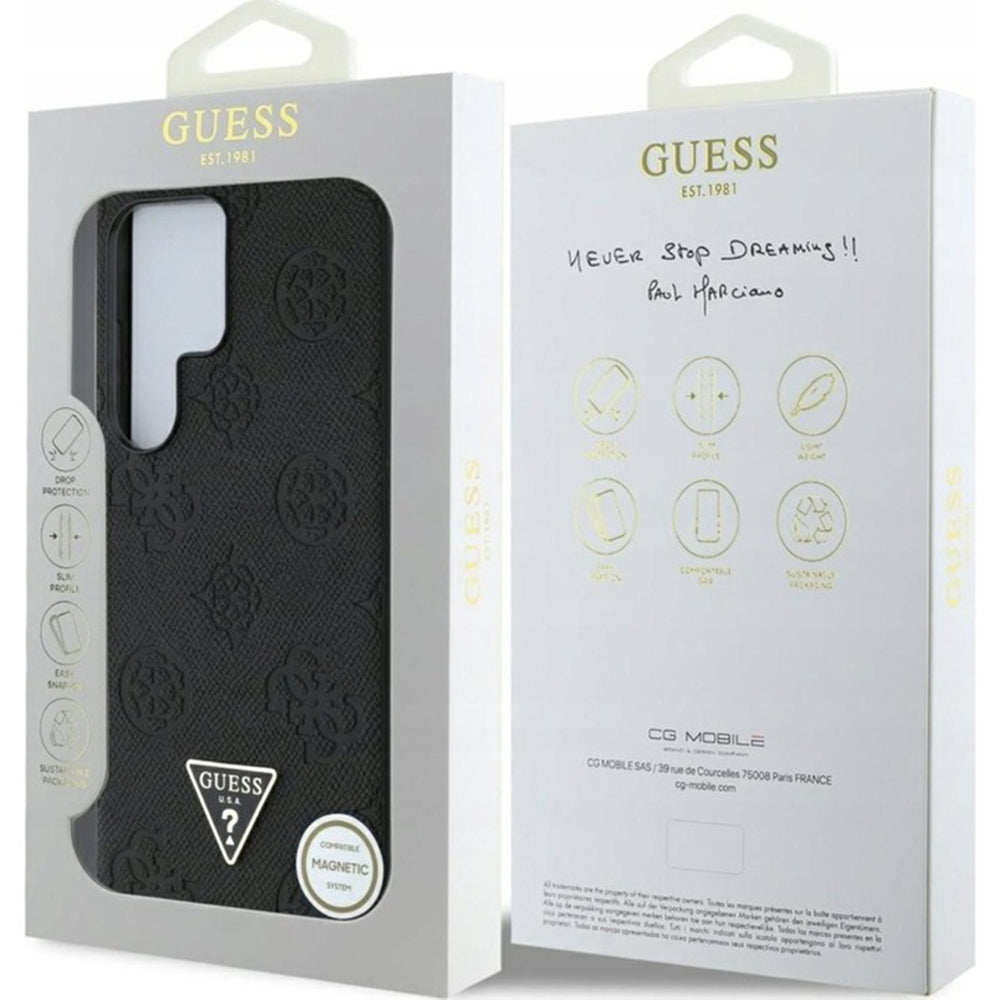 Custodia MagSafe per Samsung Galaxy S25 Ultra S938, Guess, Peony Grained Hot Stamp Triangle, Marrone