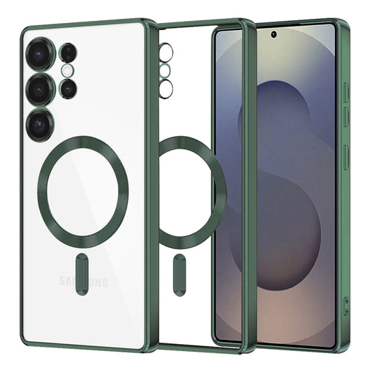 Custodia MagSafe per Samsung Galaxy S25 Ultra S938, Techsuit, Luxury Crystal, Verde Scuro