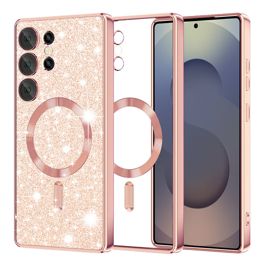 Custodia MagSafe per Samsung Galaxy S25 Ultra S938, Techsuit, Luxury Glitter, Rosa Dorato