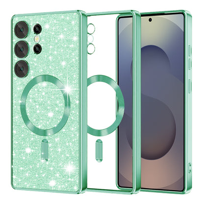 Custodia MagSafe per Samsung Galaxy S25 Ultra S938, Techsuit, Luxury Glitter, Verde Chiaro