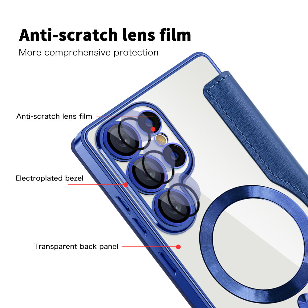 Custodia MagSafe per Samsung Galaxy S25 Ultra S938, Techsuit, SmartMag Book, Blu