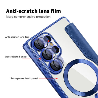 Custodia MagSafe per Samsung Galaxy S25 Ultra S938, Techsuit, SmartMag Book, Blu