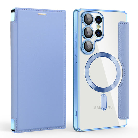 Custodia MagSafe per Samsung Galaxy S25 Ultra S938, Techsuit, SmartMag Book, Blu
