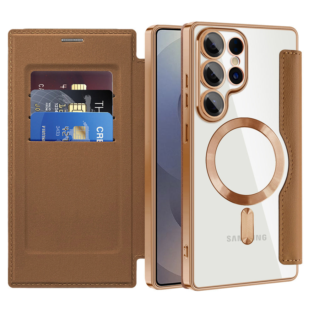 Custodia MagSafe per Samsung Galaxy S25 Ultra S938, Techsuit, SmartMag Book, Marrone