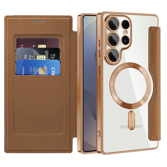 Custodia MagSafe per Samsung Galaxy S25 Ultra S938, Techsuit, SmartMag Book, Marrone