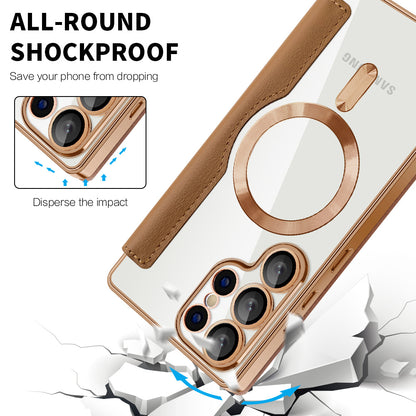 Custodia MagSafe per Samsung Galaxy S25 Ultra S938, Techsuit, SmartMag Book, Marrone