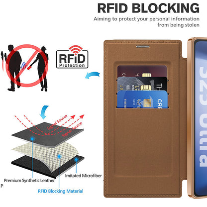 Custodia MagSafe per Samsung Galaxy S25 Ultra S938, Techsuit, SmartMag Book, Marrone