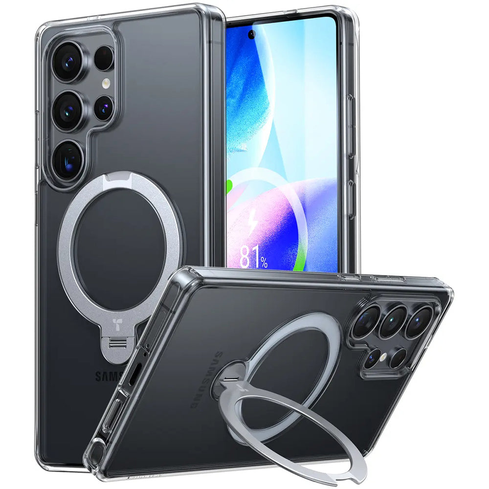 Custodia MagSafe per Samsung Galaxy S25 Ultra S938, Torras, Ostand Spin, Trasparente