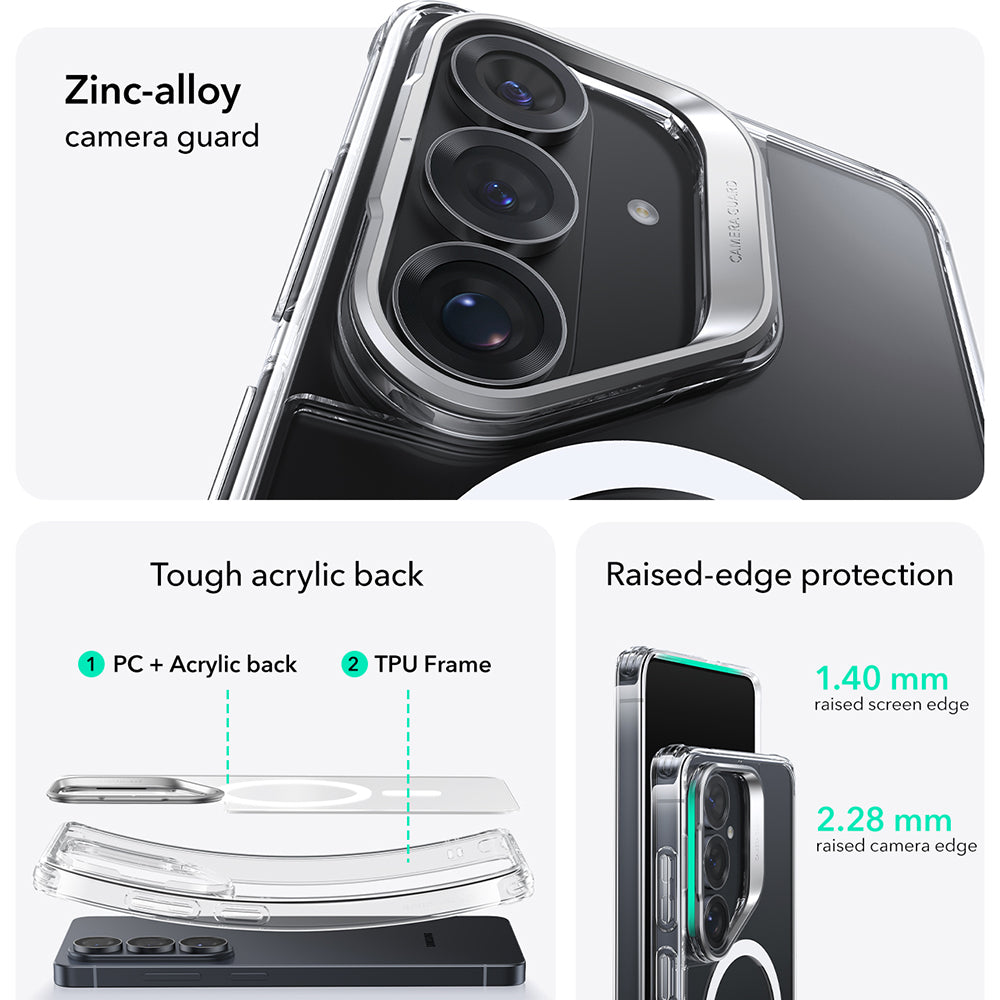 Custodia MagSafe per Samsung Galaxy S26 Plus, ESR, Classic Hybrid Kickstand, Trasparente