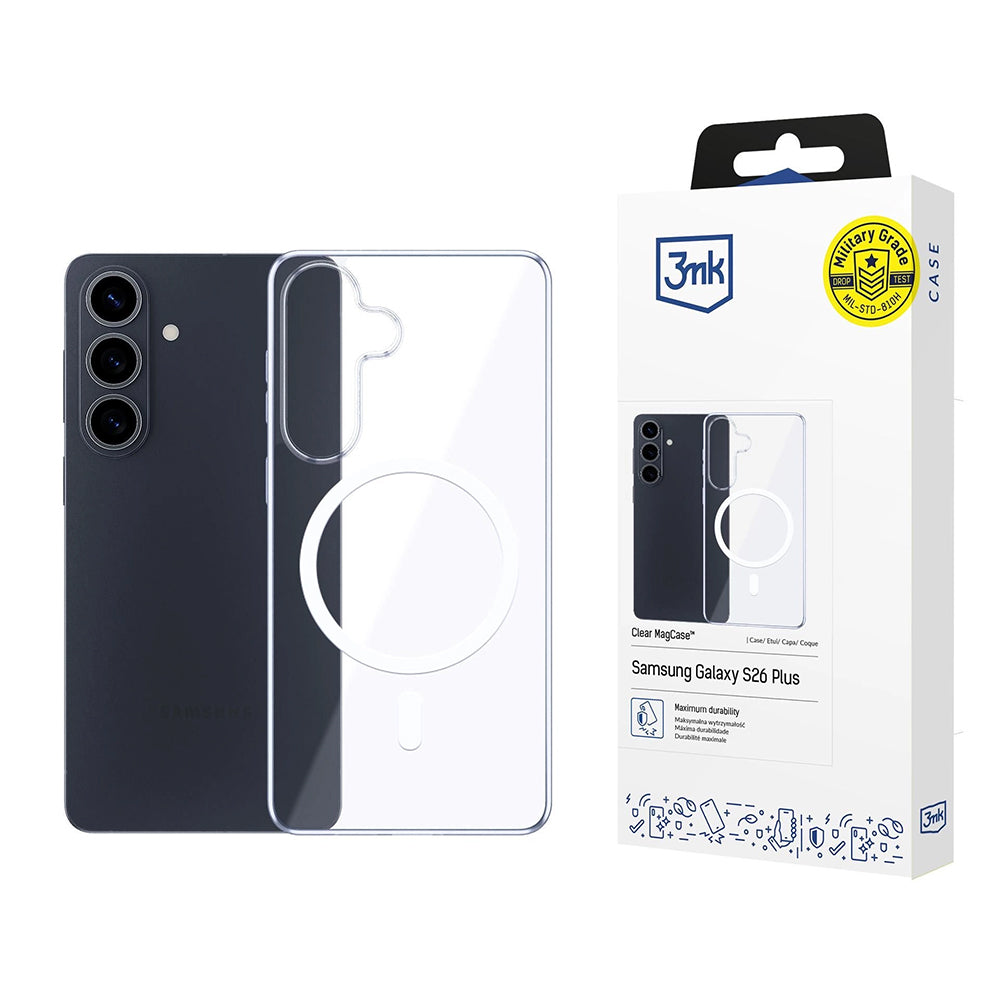 Custodia MagSafe per Samsung Galaxy S26 Plus S947, 3MK, Clear MagCase, Trasparente