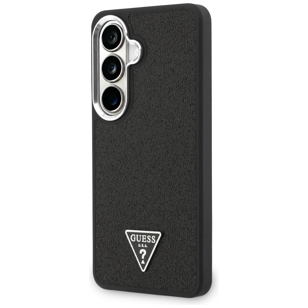 Custodia MagSafe per Samsung Galaxy S26 Plus S947, Guess, Logo Triangolo Glitter Fisso, Nera